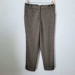 Trina Turk Herringbone Gray-Brown Tapered Leg Wool Blend Trousers Size 4